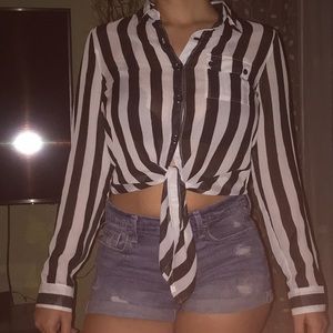 Stripes long sleeve see-through shirt